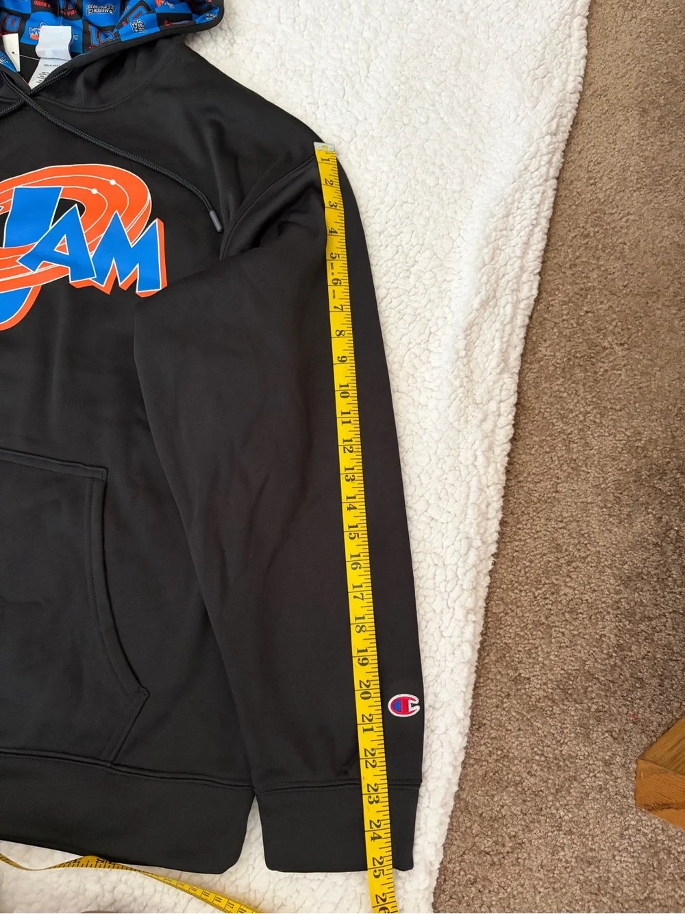 CHAMPION SPACE JAM HOODIE SWEATSHIRT BLACK LARGE